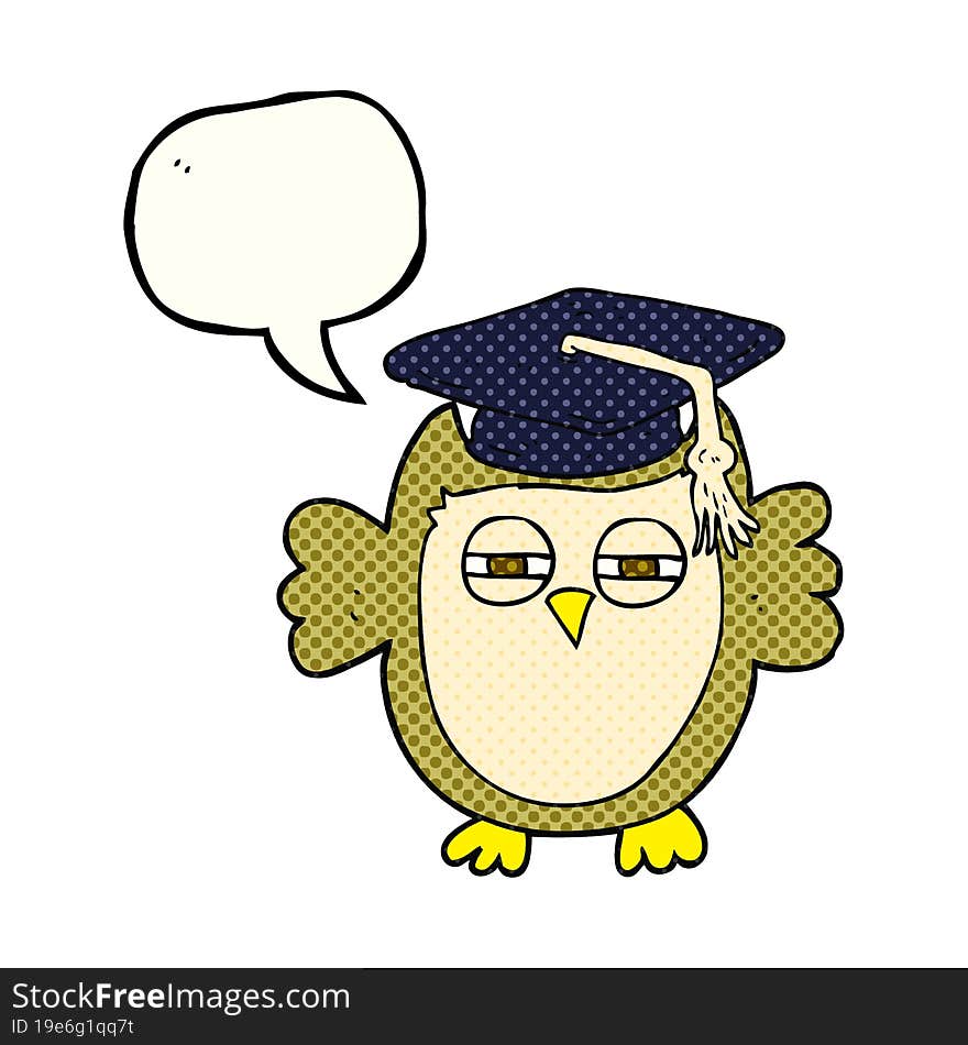 freehand drawn comic book speech bubble cartoon clever owl