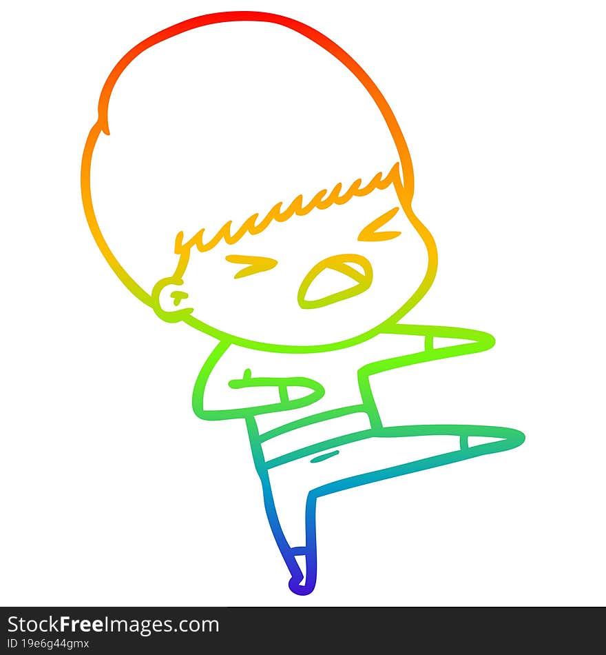 Rainbow Gradient Line Drawing Cartoon Stressed Man