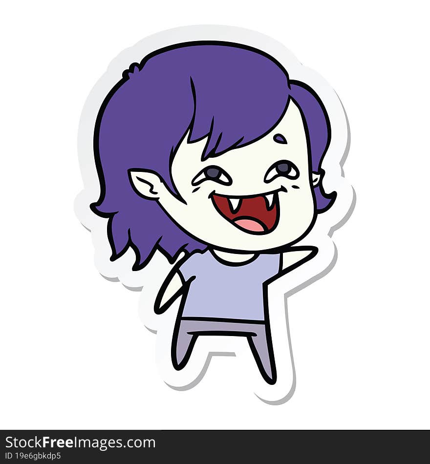 sticker of a cartoon laughing vampire girl