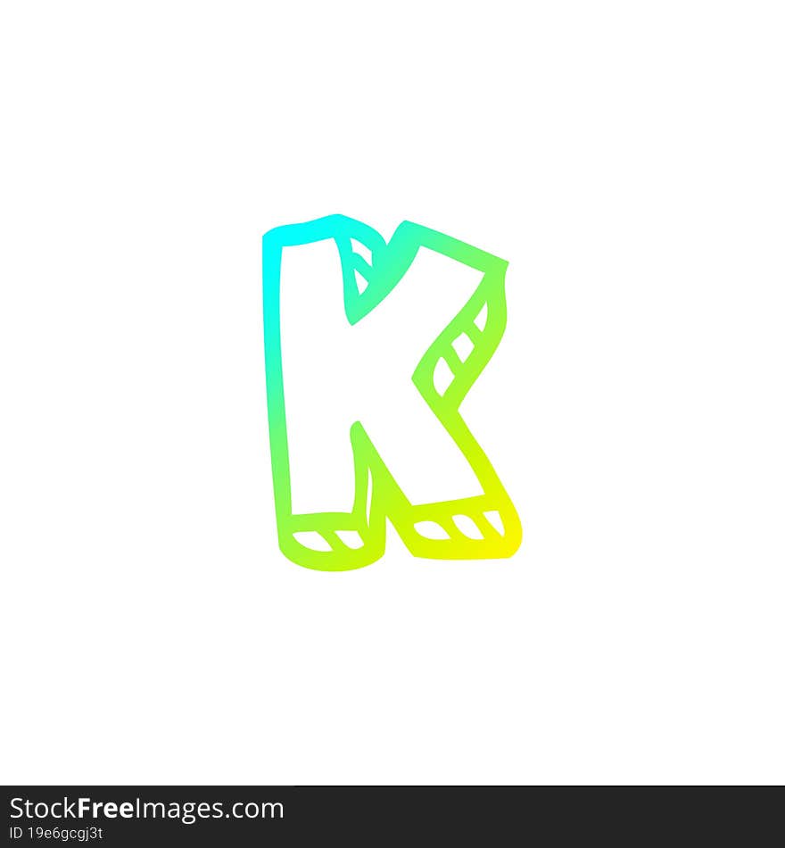 cold gradient line drawing of a cartoon letter k