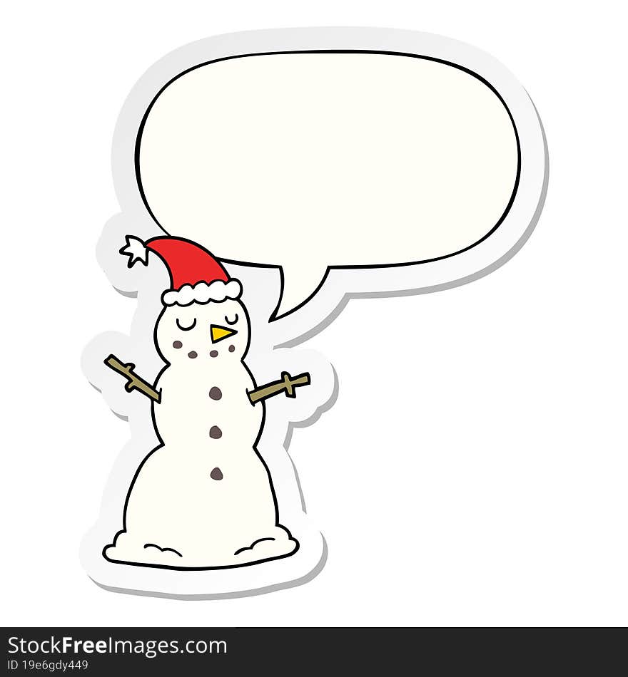 cartoon christmas snowman and speech bubble sticker