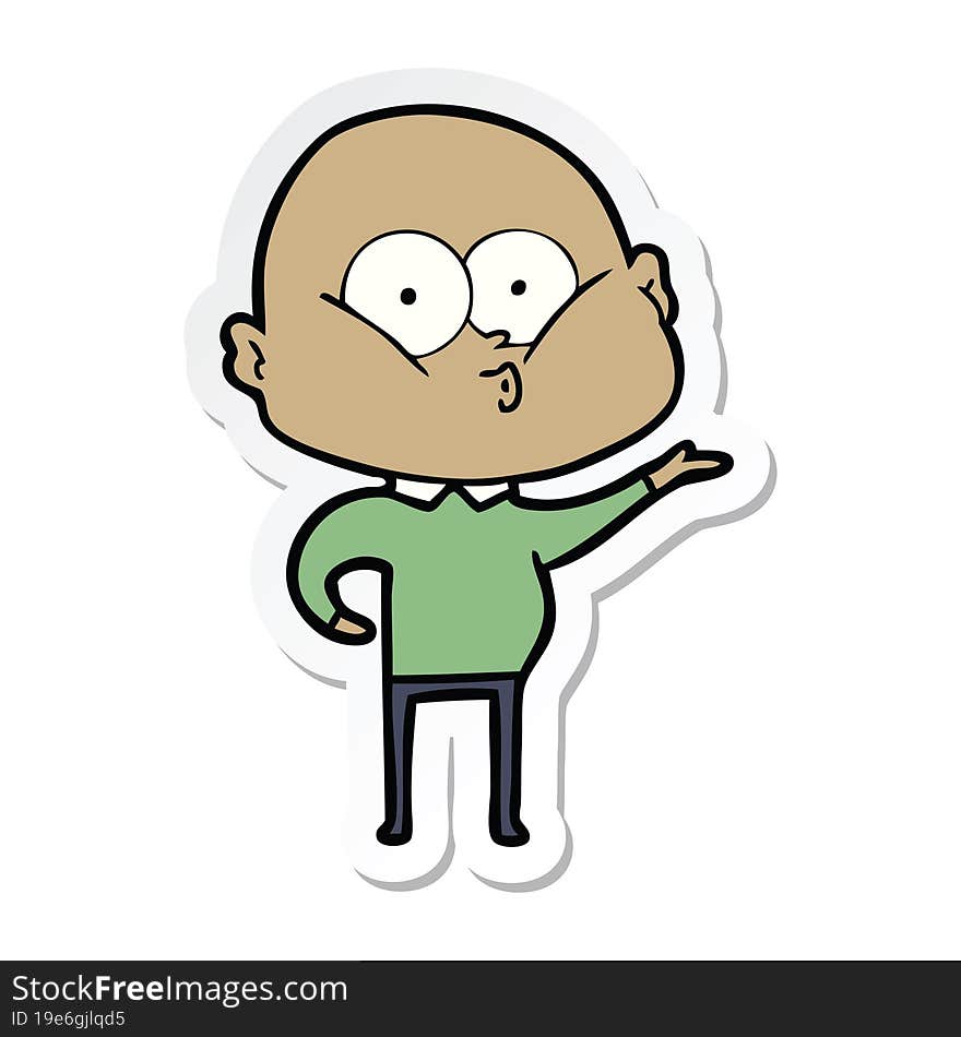 sticker of a cartoon bald man staring