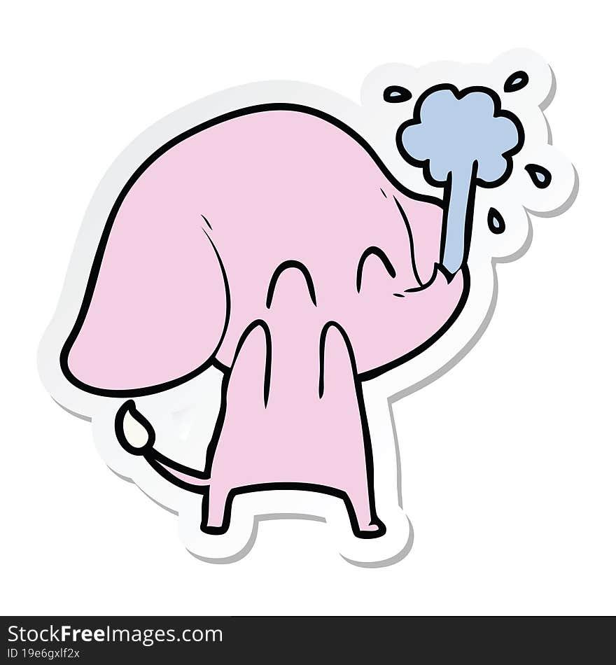 sticker of a cute cartoon elephant spouting water