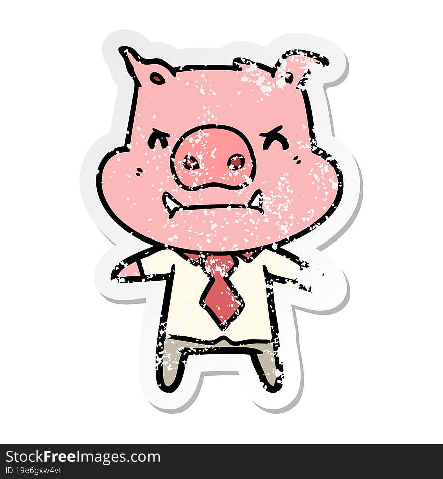 distressed sticker of a angry cartoon pig boss