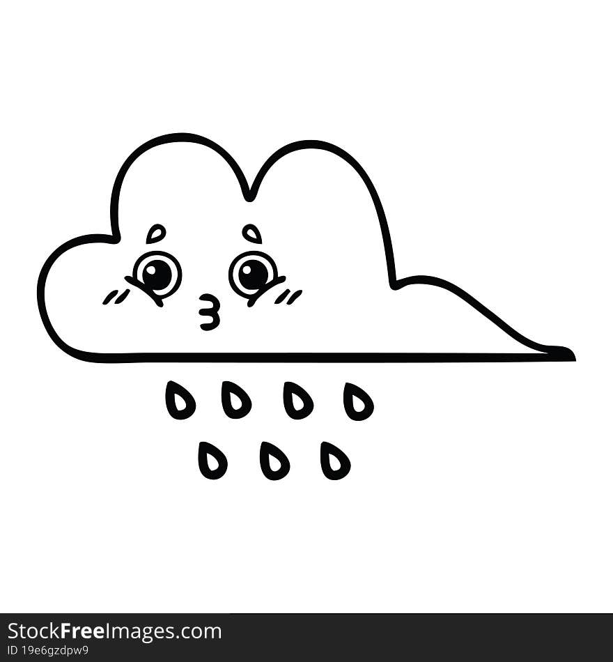 line drawing cartoon of a rain cloud