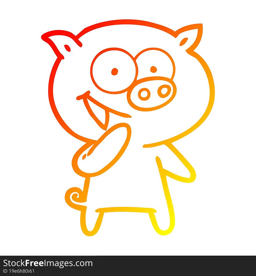 Warm Gradient Line Drawing Laughing Pig Cartoon