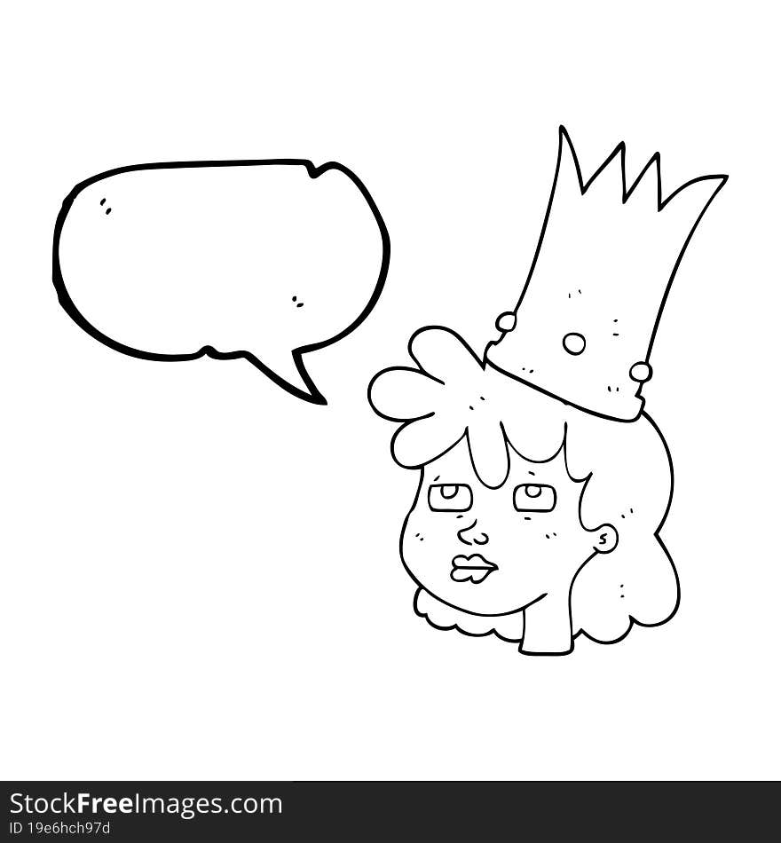 freehand drawn speech bubble cartoon queen with crown