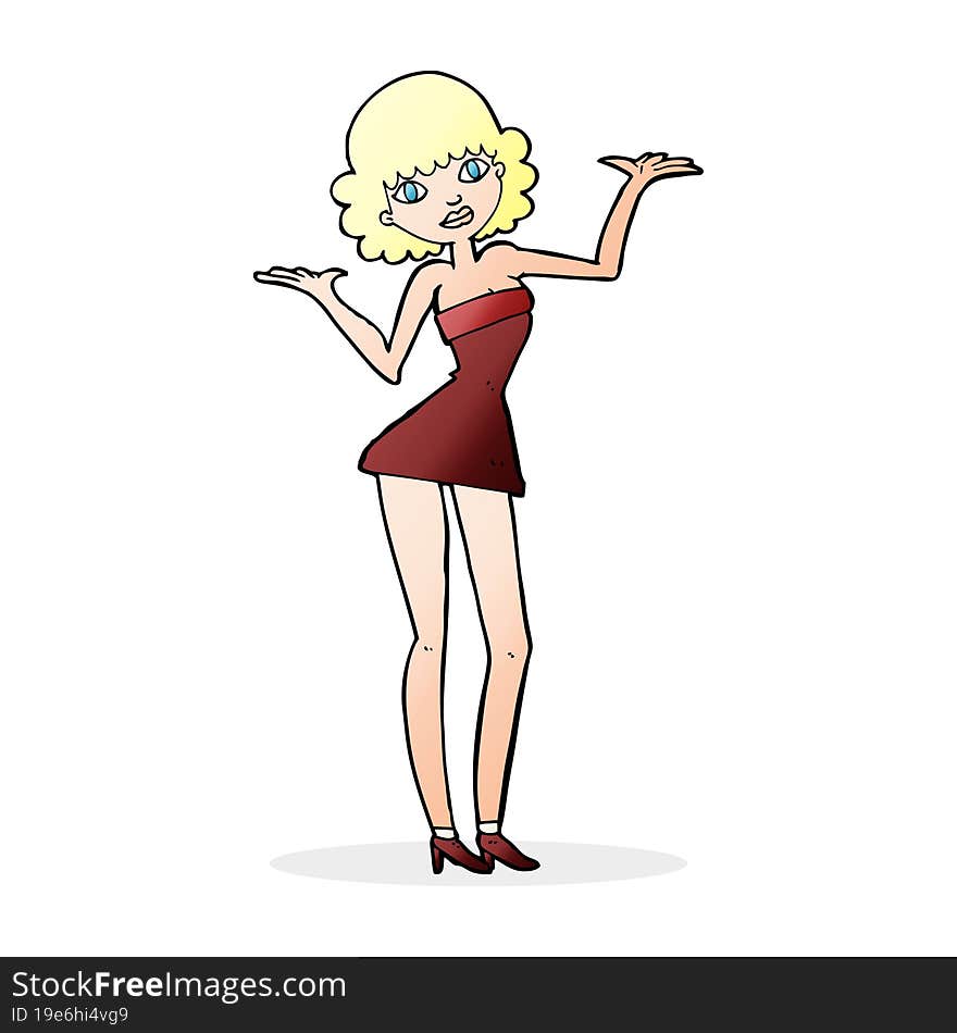 cartoon woman in cocktail dress