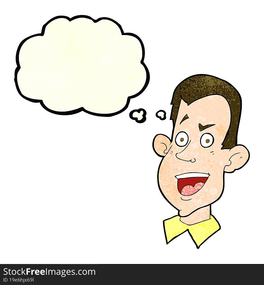 cartoon male face with thought bubble