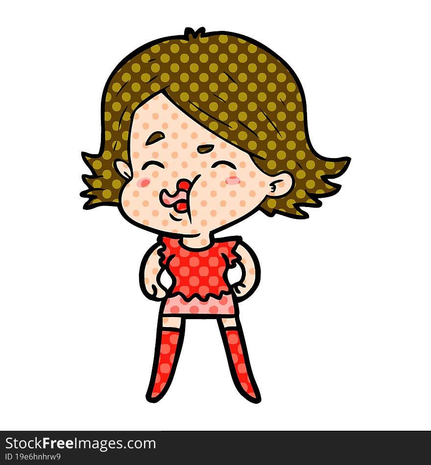 cartoon girl pulling face. cartoon girl pulling face