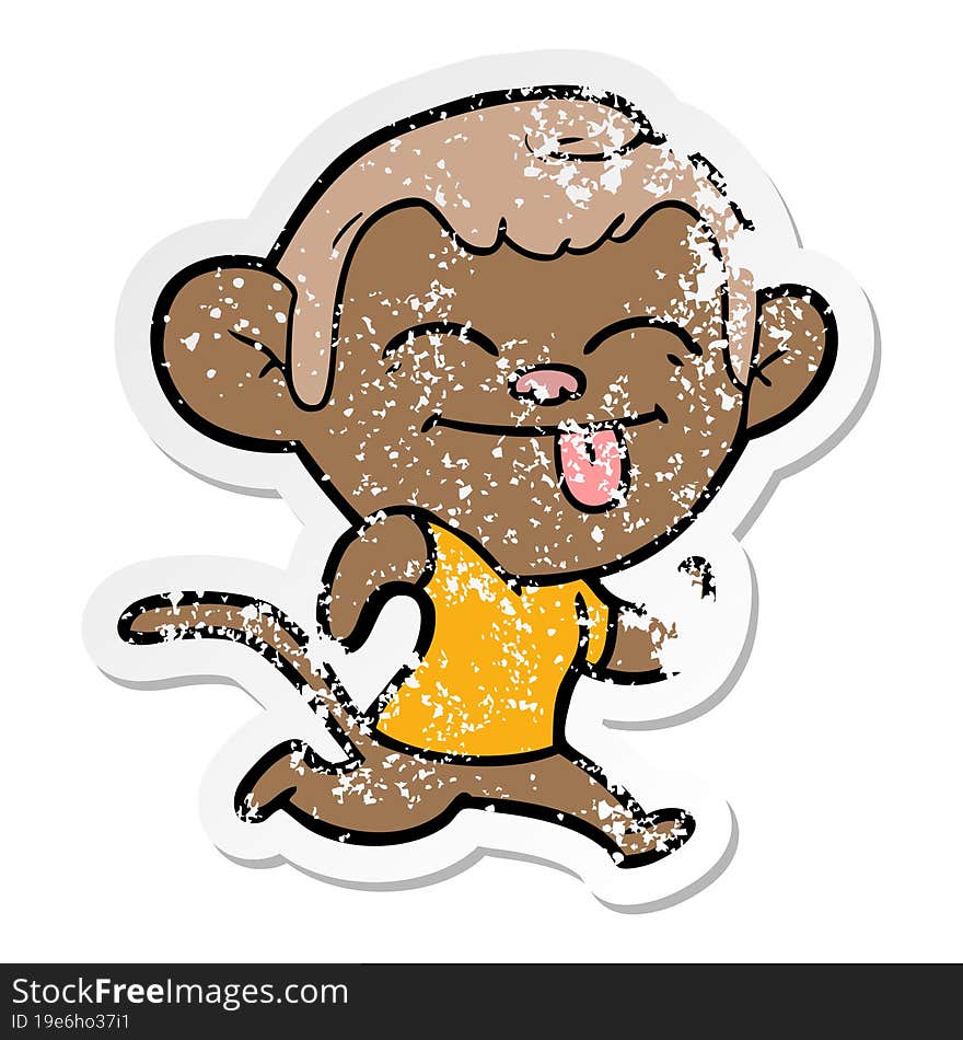 distressed sticker of a funny cartoon monkey