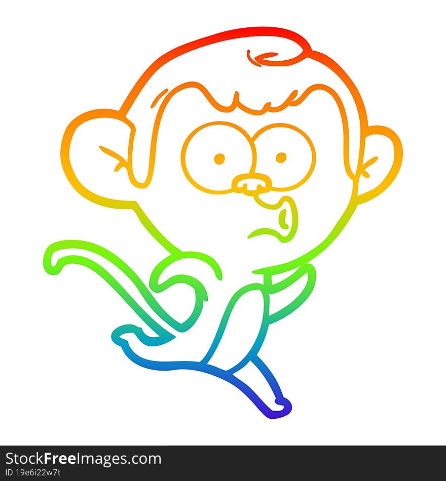 rainbow gradient line drawing cartoon surprised monkey