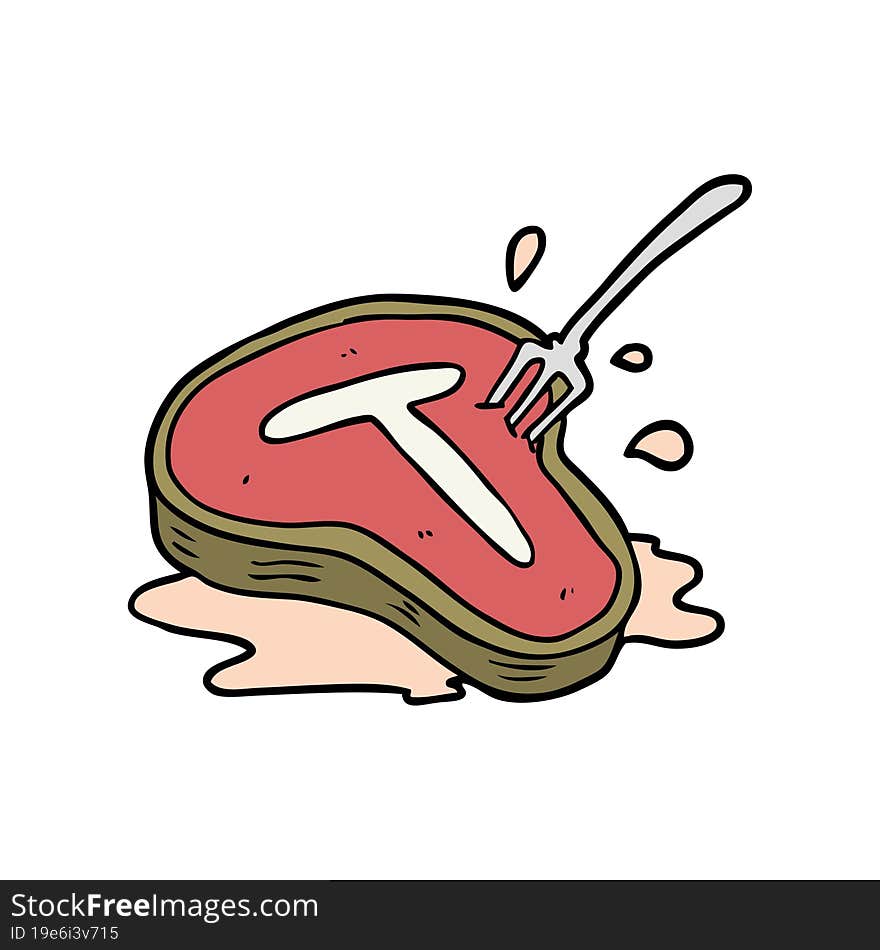 cartoon cooked steak and fork. cartoon cooked steak and fork