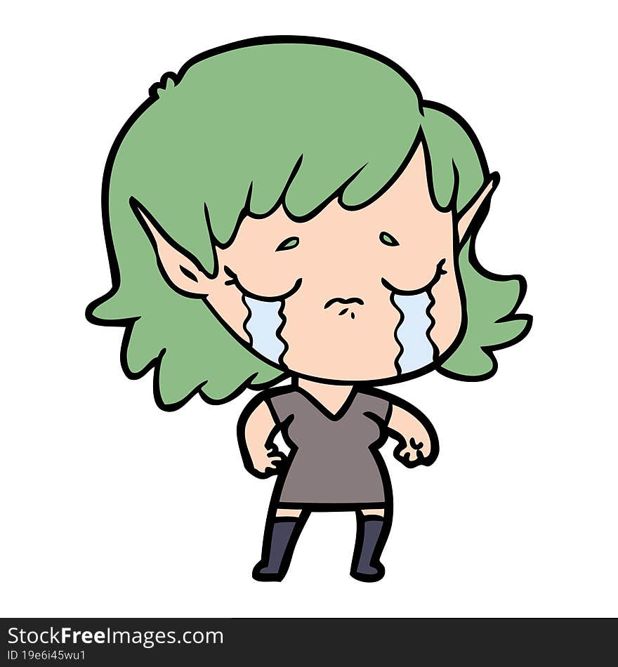 cartoon crying elf girl. cartoon crying elf girl