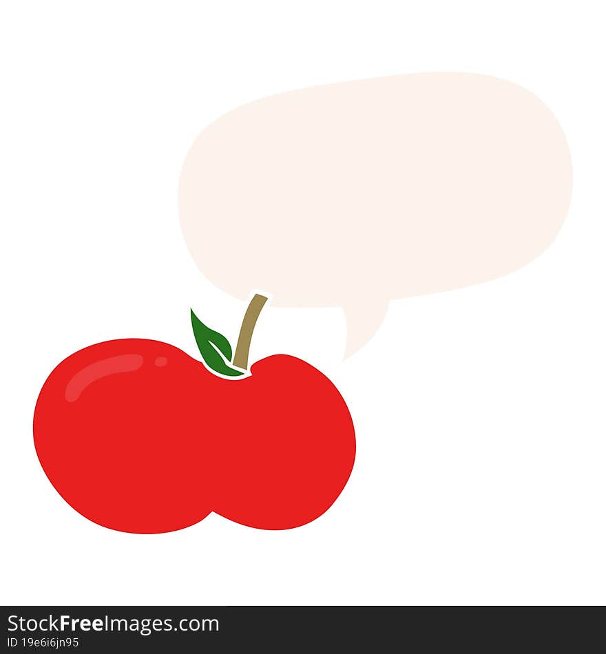 cartoon apple and speech bubble in retro style