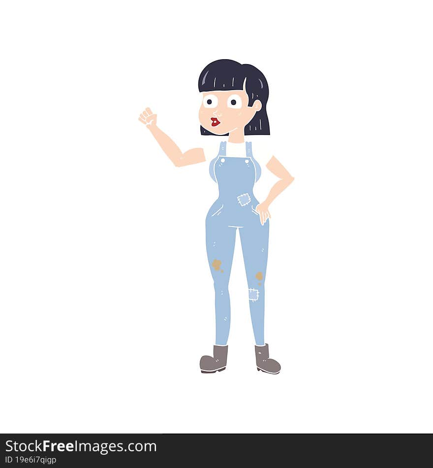 flat color illustration of a cartoon woman clenching fist