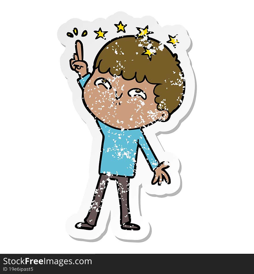 distressed sticker of a cartoon amazed boy