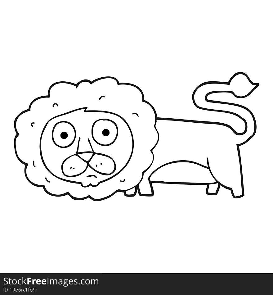 freehand drawn black and white cartoon lion