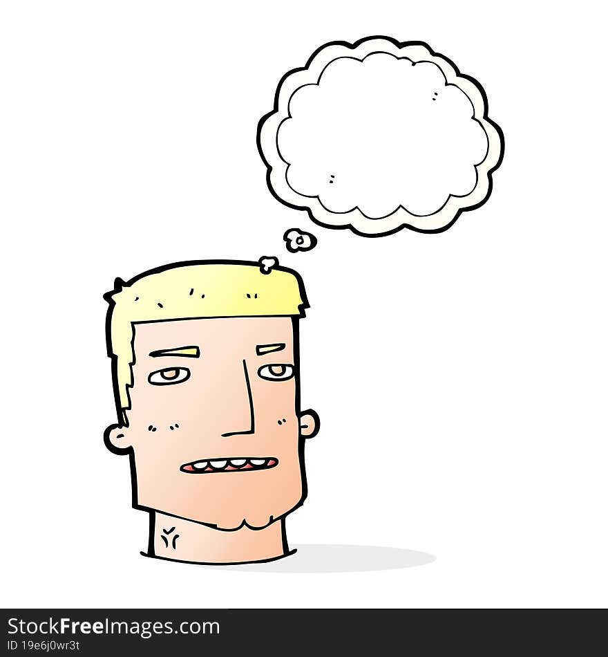 cartoon male head with thought bubble