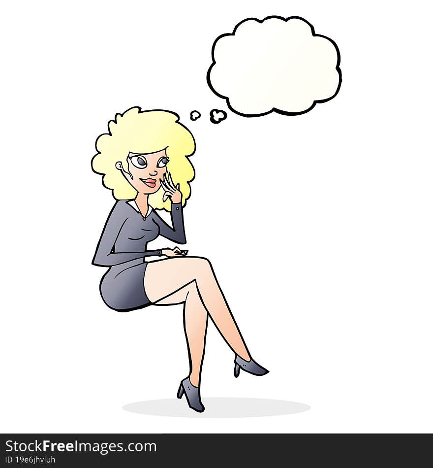 cartoon office woman sitting with thought bubble