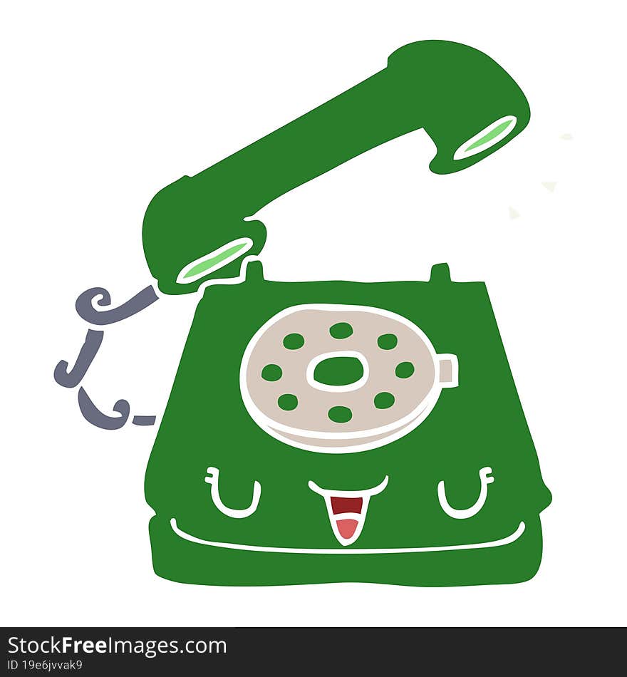 Cute Flat Color Style Cartoon Telephone