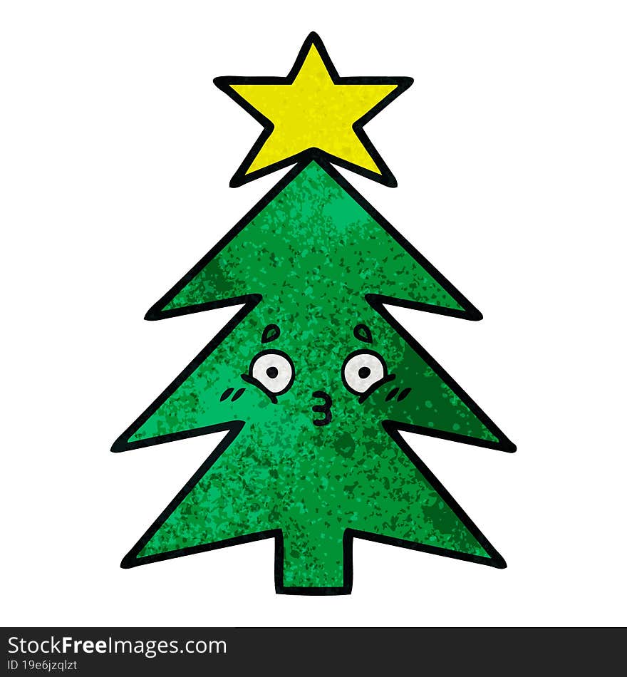 Retro Grunge Texture Cartoon Christmas Tree