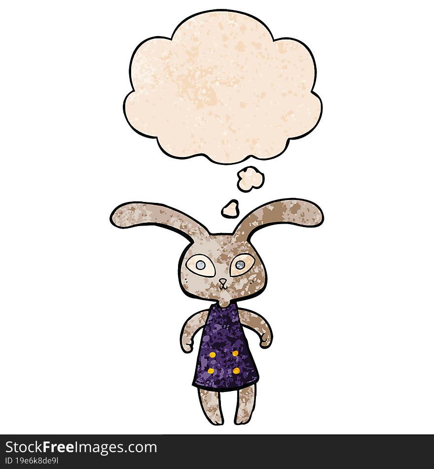 cute cartoon rabbit and thought bubble in grunge texture pattern style