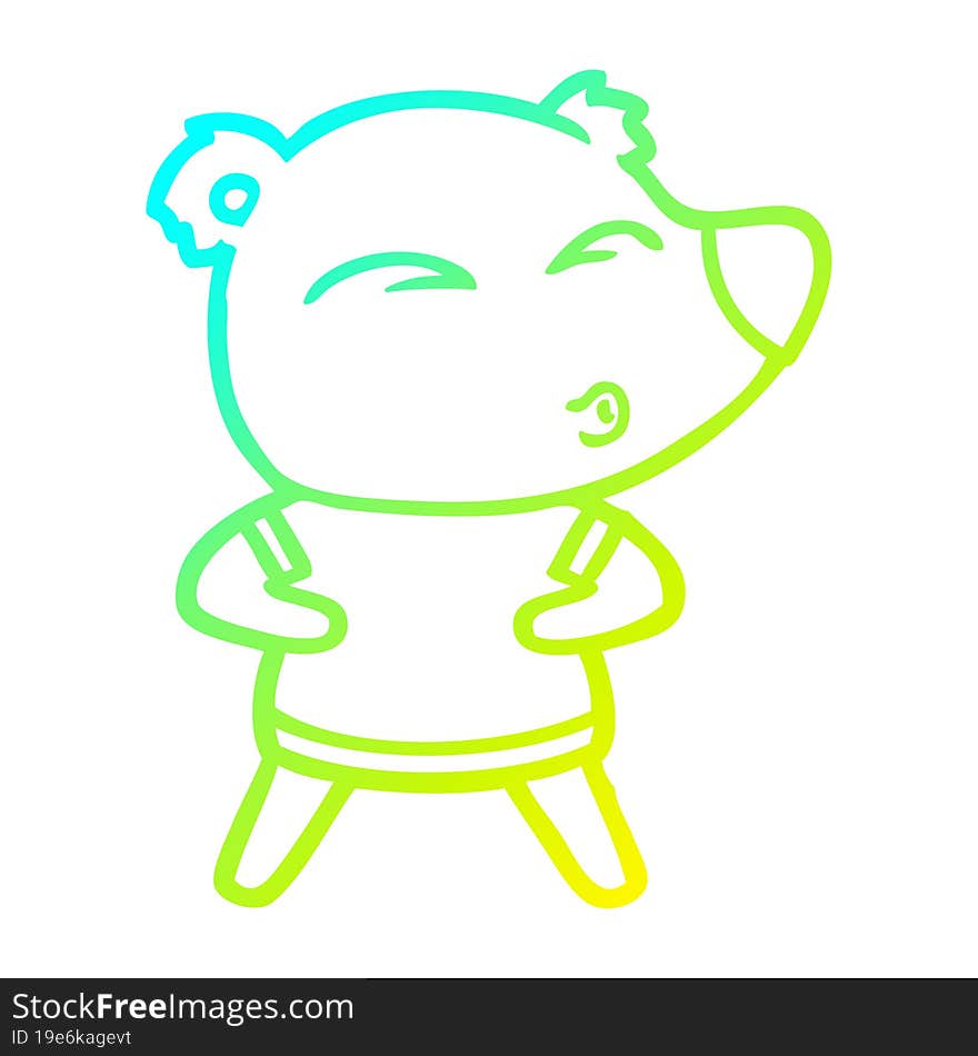 Cold Gradient Line Drawing Cartoon Whistling Bear