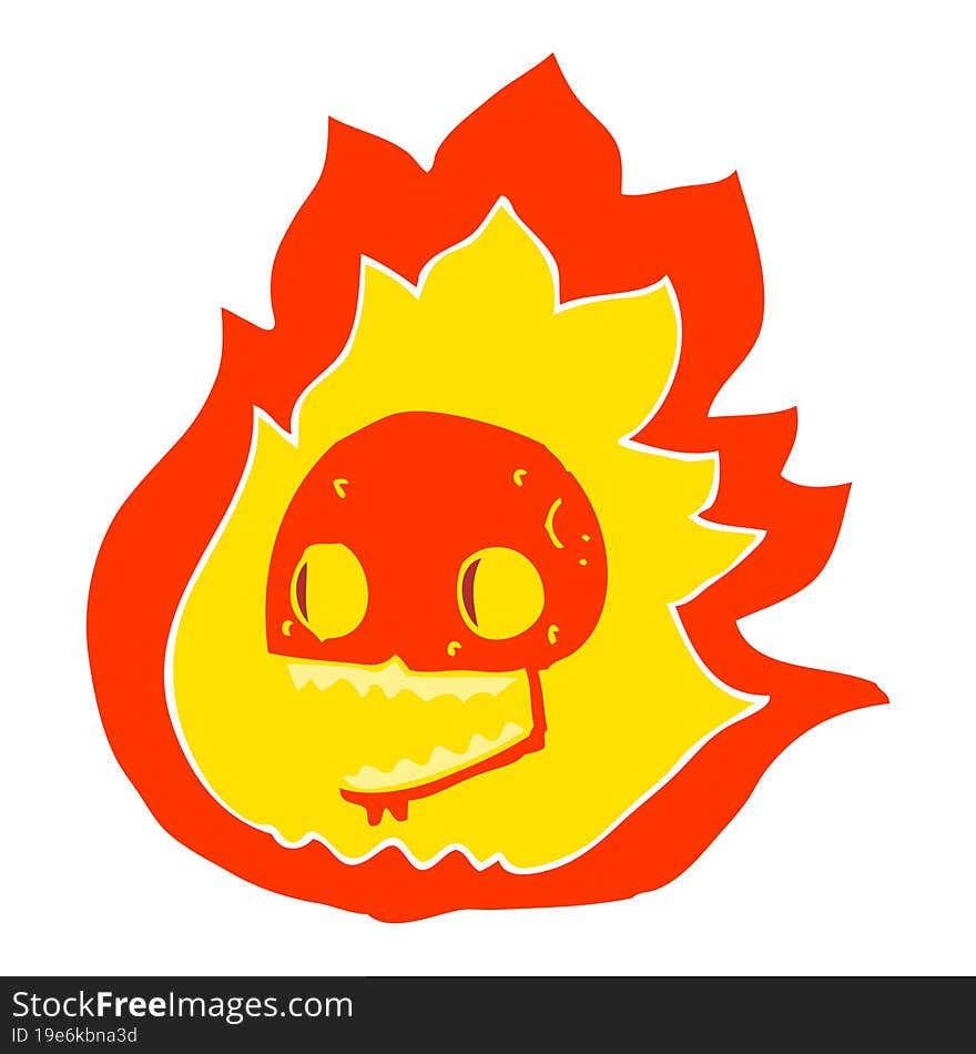 flat color illustration of a cartoon burning skull