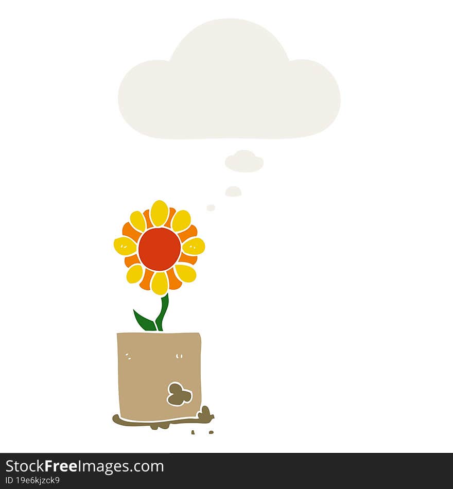 cartoon flower with thought bubble in retro style