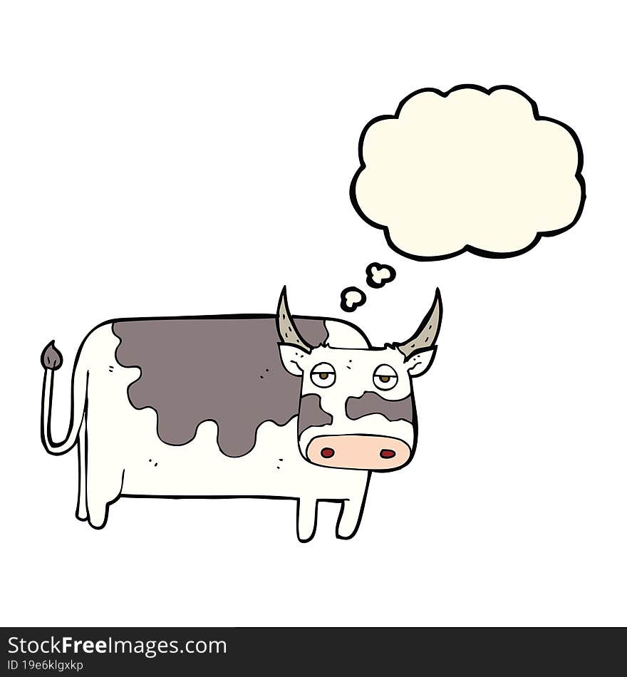 cartoon cow with thought bubble