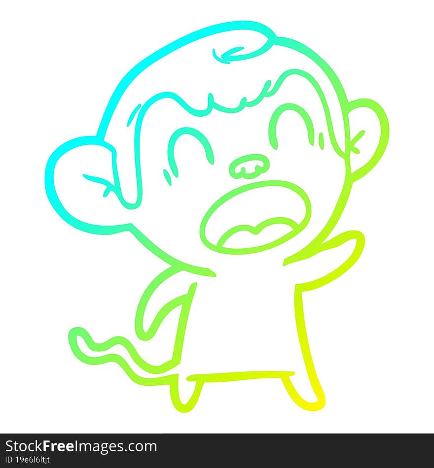 cold gradient line drawing shouting cartoon monkey