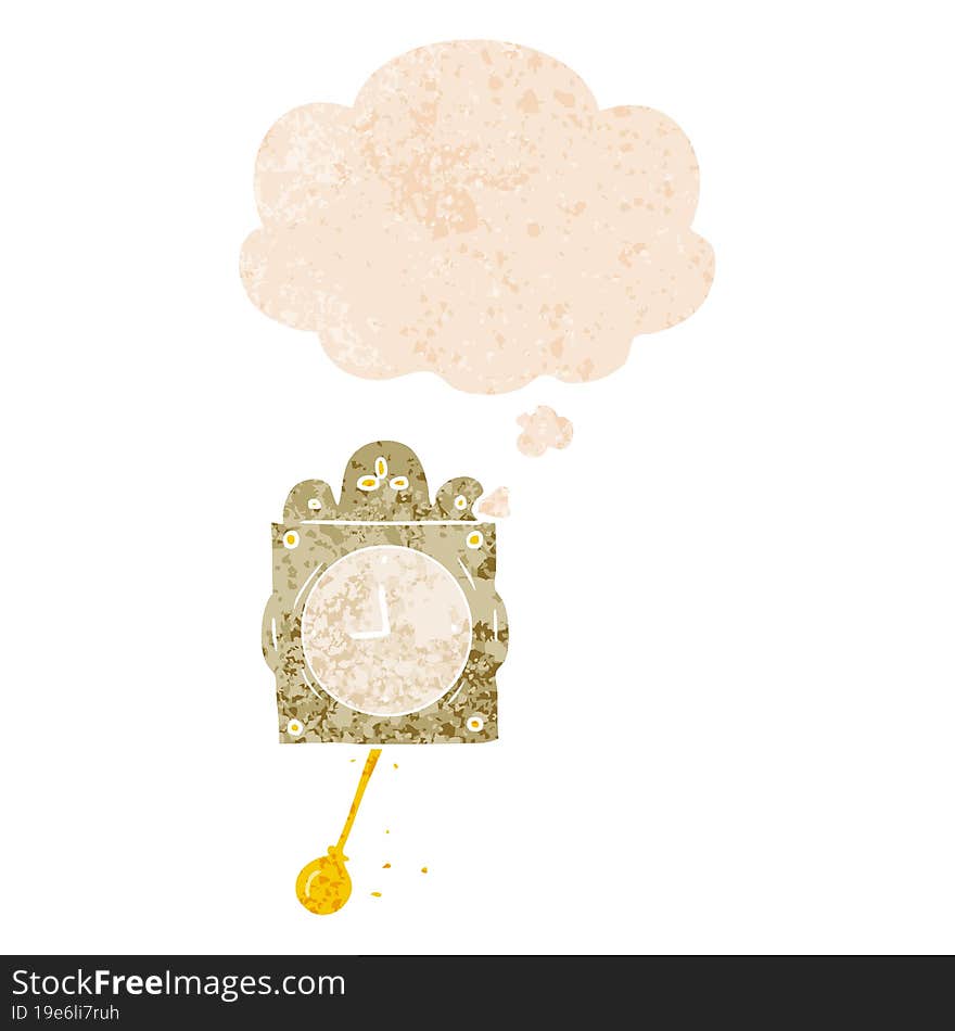 cartoon ticking clock and thought bubble in retro textured style