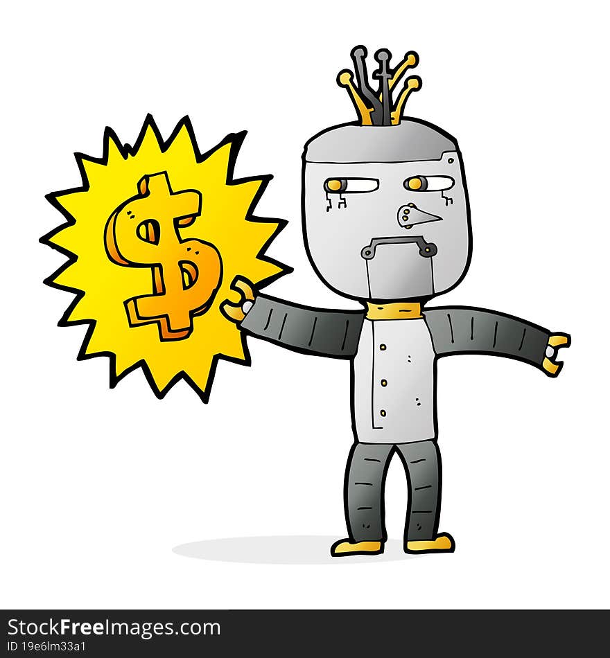 cartoon robot with money symbol