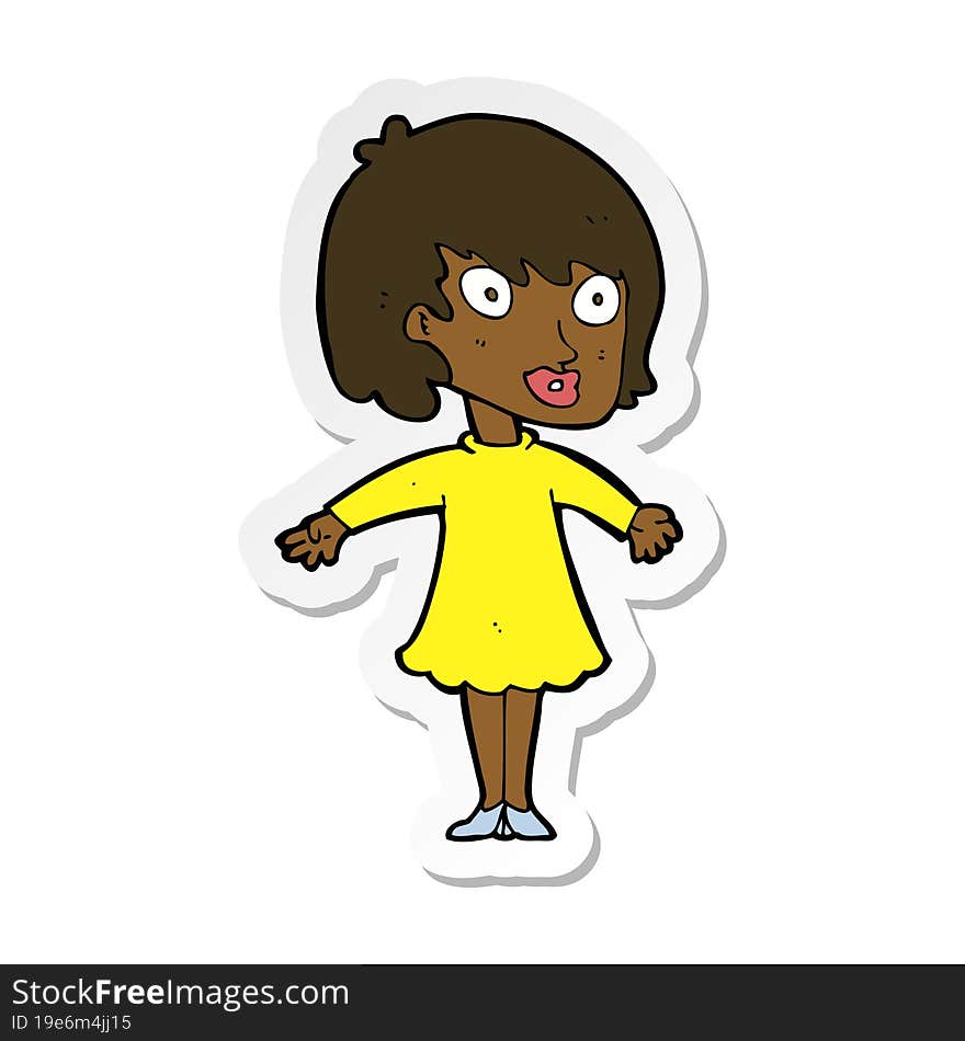 sticker of a cartoon woman wearing dress