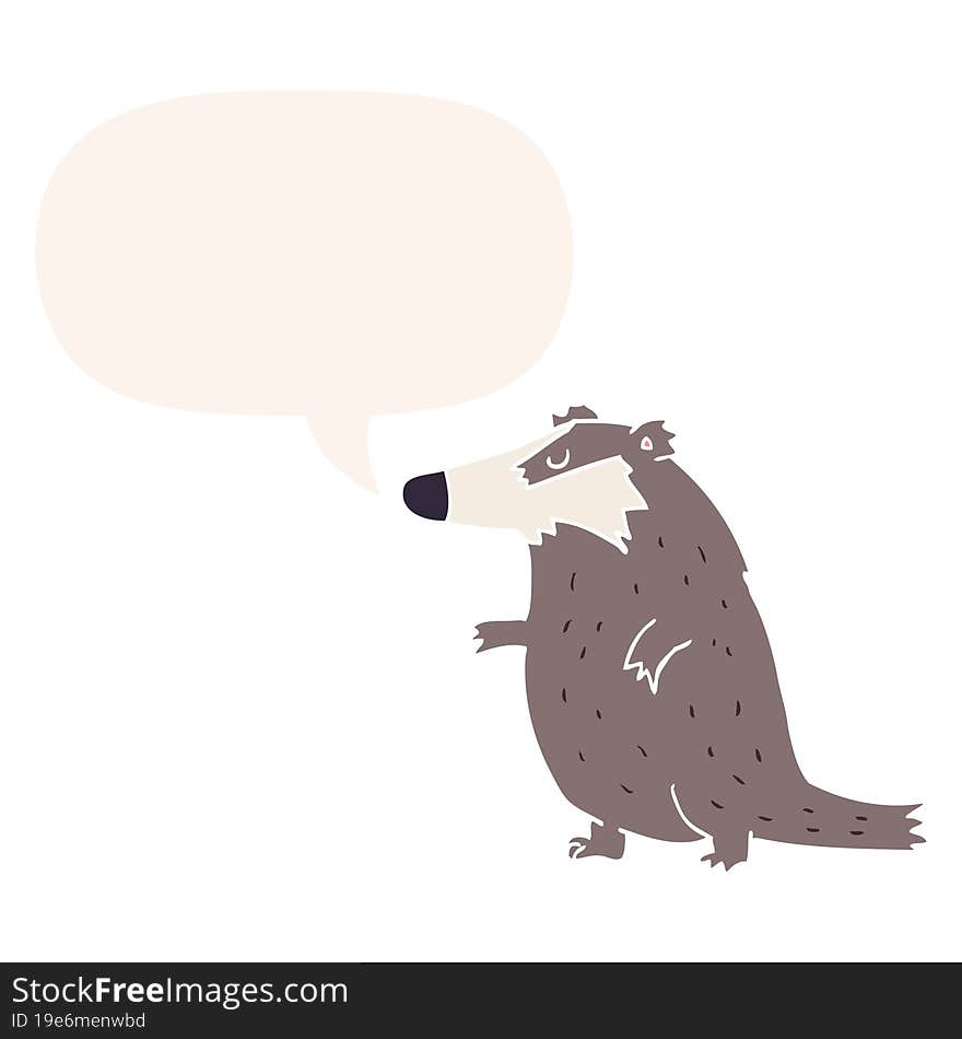 cartoon badger and speech bubble in retro style