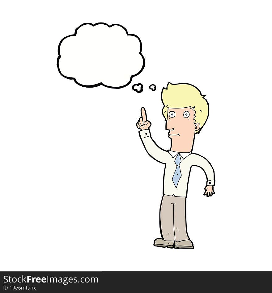 Cartoon Friendly Man With Idea With Thought Bubble