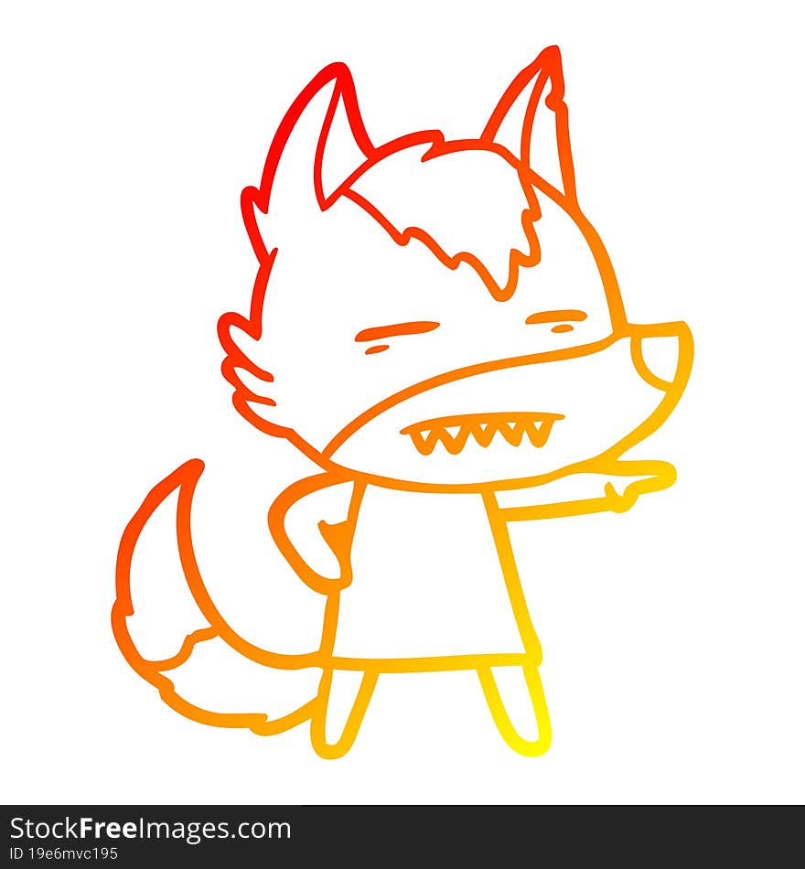 Warm Gradient Line Drawing Cartoon Wolf Showing Teeth