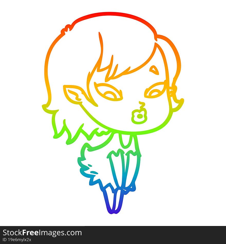 rainbow gradient line drawing cute cartoon vampire girl