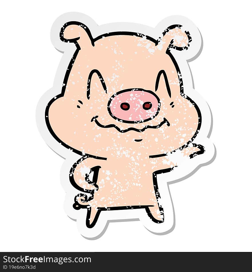 distressed sticker of a nervous cartoon pig