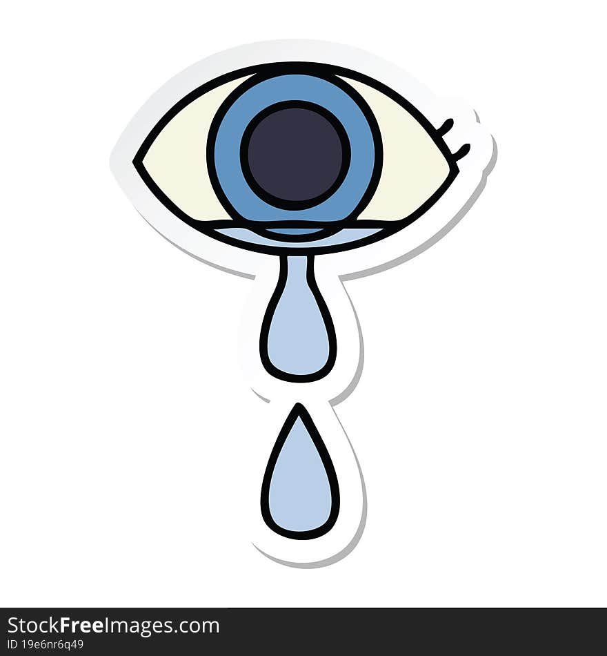 sticker of a cute cartoon crying eye