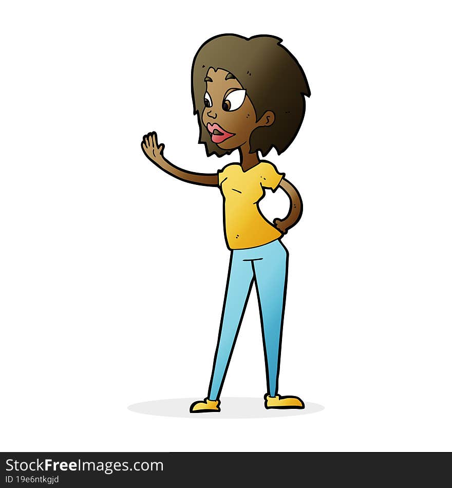 cartoon woman waving