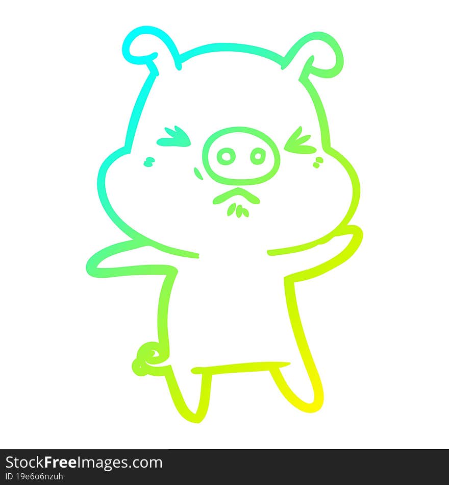 Cold Gradient Line Drawing Cartoon Angry Pig