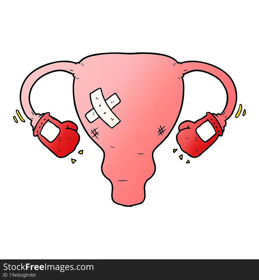 cartoon beat up uterus with boxing gloves. cartoon beat up uterus with boxing gloves