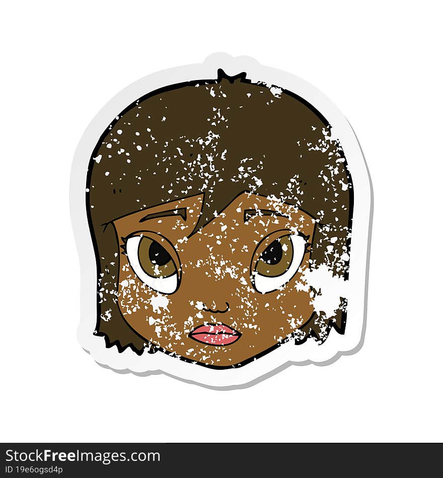 retro distressed sticker of a cartoon female face