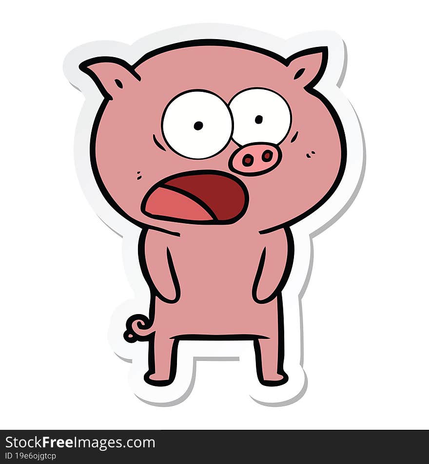 sticker of a cartoon pig shouting