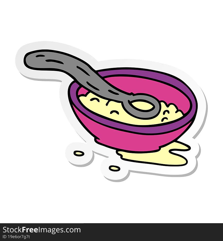 Sticker Cartoon Doodle Of A Cereal Bowl