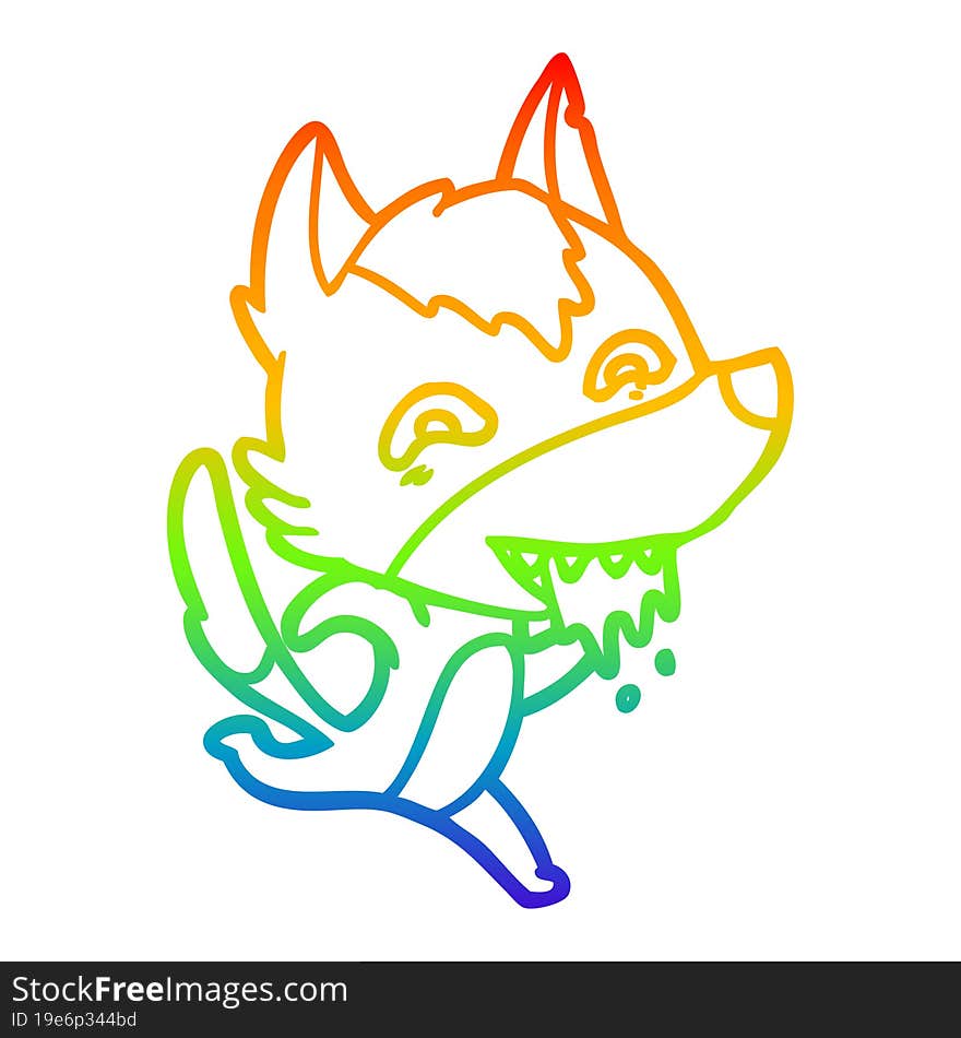 rainbow gradient line drawing cartoon hungry wolf running