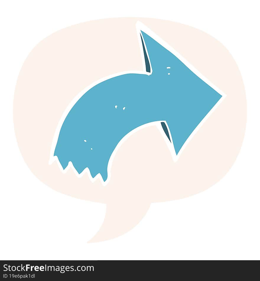 cartoon pointing arrow and speech bubble in retro style