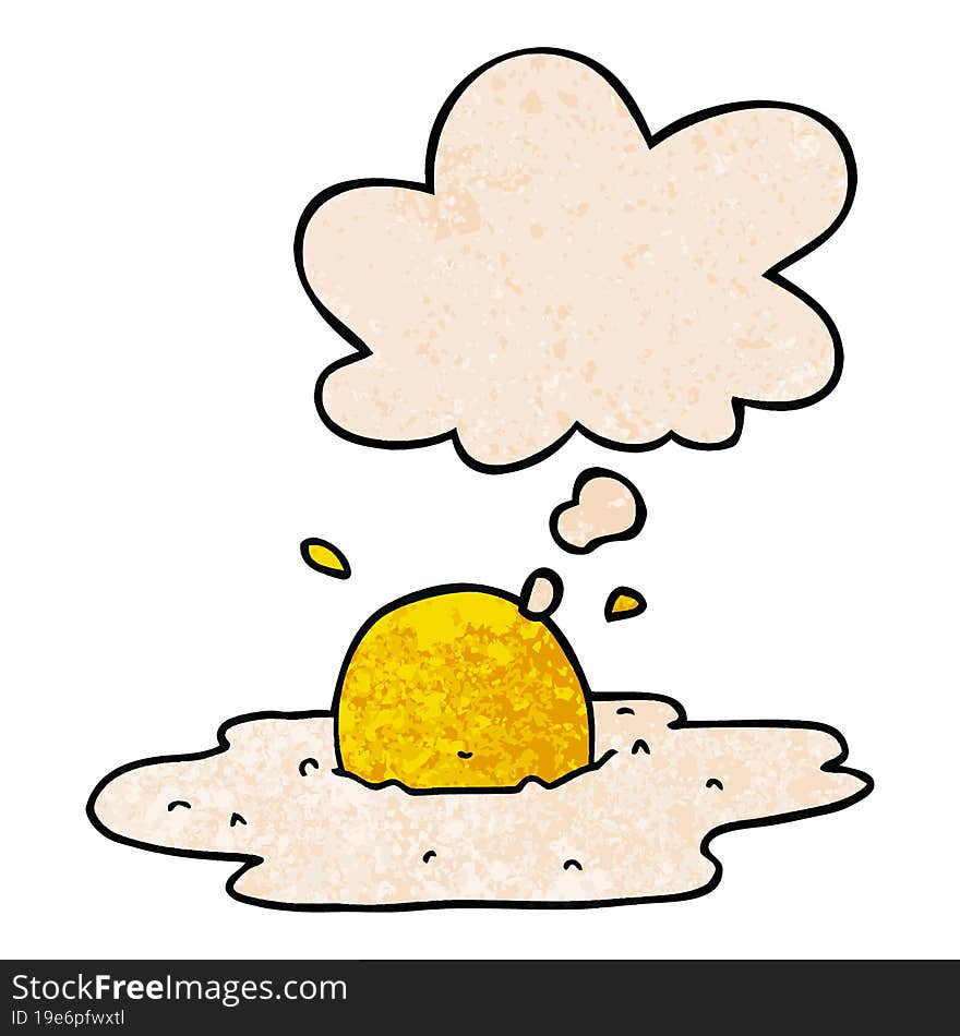 cartoon fried egg and thought bubble in grunge texture pattern style